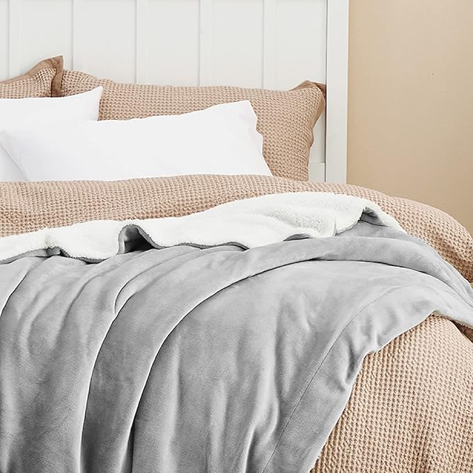 Bedsure GentleSoft Sherpa Fleece Blankets King Size for Bed, Non-Heated, Thick and Warm Throw for Women and Men, Soft Fuzzy Plush King Blanket for Winter, Light Grey, 108x90 Inches