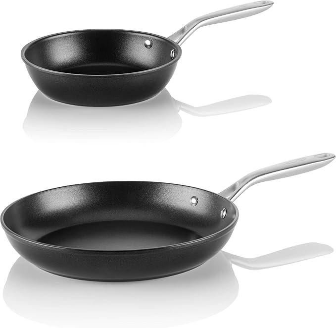 TECHEF - Onyx Collection Nonstick Frying Pan Skillet Set, PFOA-Free, Dishwasher Oven Safe, Stay-Cool Stainless Steel Handle, Induction-Ready, Made in Korea (8-inch and 10-inch)