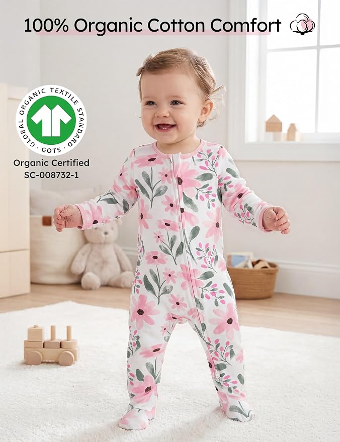 Yoofoss Baby Pajamas 100% Organic Cotton Baby Sleepers for Newborn 0-3 3-6 6-9 Months Boys Girl Clothes 3pcs Footed PJs