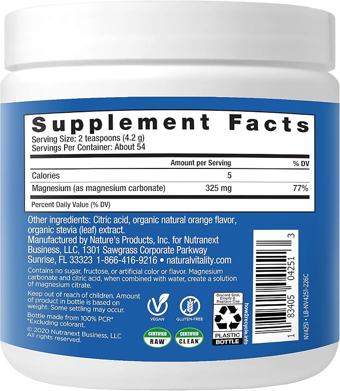 Natural Vitality Orange Flavor Magnesium Anti-Stress Drink Mix, 8 OZ