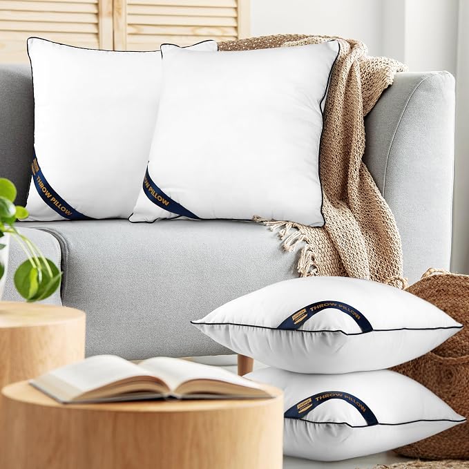 Utopia Bedding 20x20 Throw Pillow Inserts, Decorative Pillows, Pack of 4 | Piping Throw Pillows, Plush & Supportive, Aesthetic Cushion Sham Stuffer for Sofa, Office, Couch & Bed, Set of 4, White