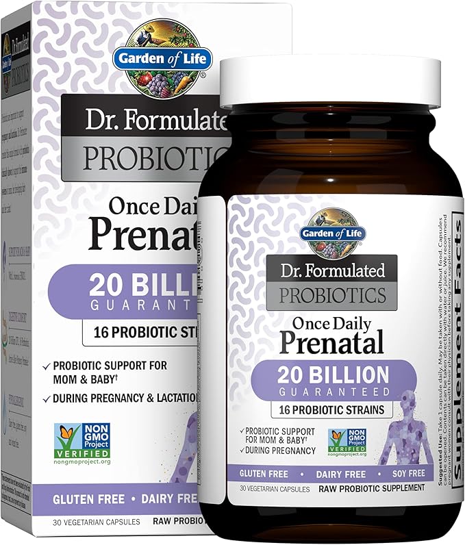 Garden of Life Dr. Formulated Probiotics Once Daily Prenatal - 20 Billion CFU - Dietary Supplement for Mom & Baby - 30 Vegetarian Capsules