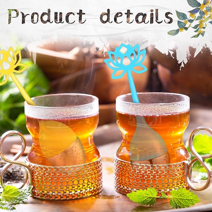 Set of 6 Silicone Tea Infuser Filter Loose Leaf Steeper Flower Tea Strainer Spoon Stainless Steel Loose Leaf Ball Handle Silicone Mesh Cup Filter Strainer(Lotus)