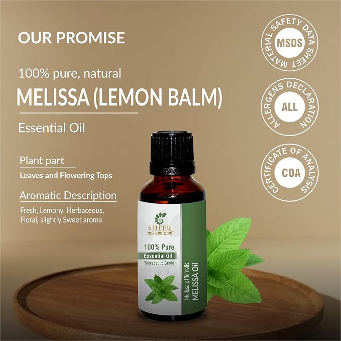 Melissa (Lemon Balm) Oil (Melissa Officinalis) Essential Oil 100% Pure Natural Undiluted Uncut Therapeutic Grade Oil 1.69 Fl.OZ