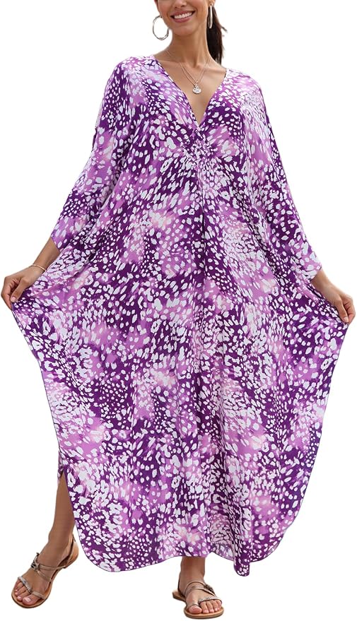 Mumu Dresses for Women Plus Size, Bohemian Kaftan Beach Cover Up Long Maxi Nightgown Soft Loungewear