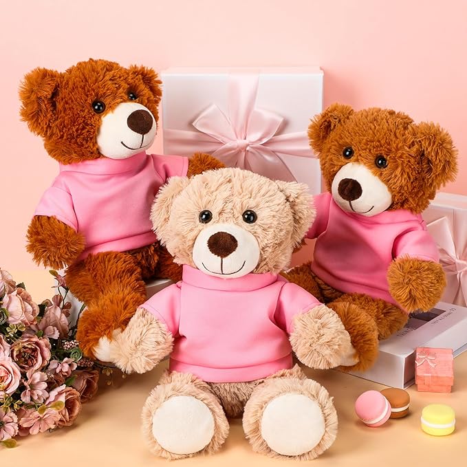 Skylety 6 Pcs Bear Clothes Basic Tee Shirt Classic Stuffed T Shirt Plush Crew Neck for Stuffed Bears Doll with 14 - 18 Inch, Bear Not Included(Pink)