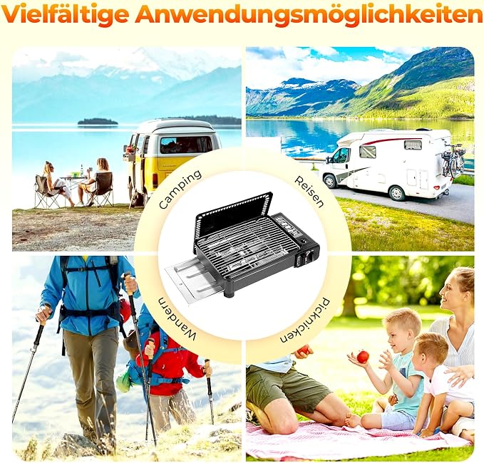Butane Grill Stove, Portable Camping Grills Gas Stoves with Grills Tray & Carrying Case, Butane Camping Stove for Camping, Korean BBQ, Traveling, Trekking, Outdoor Cooking
