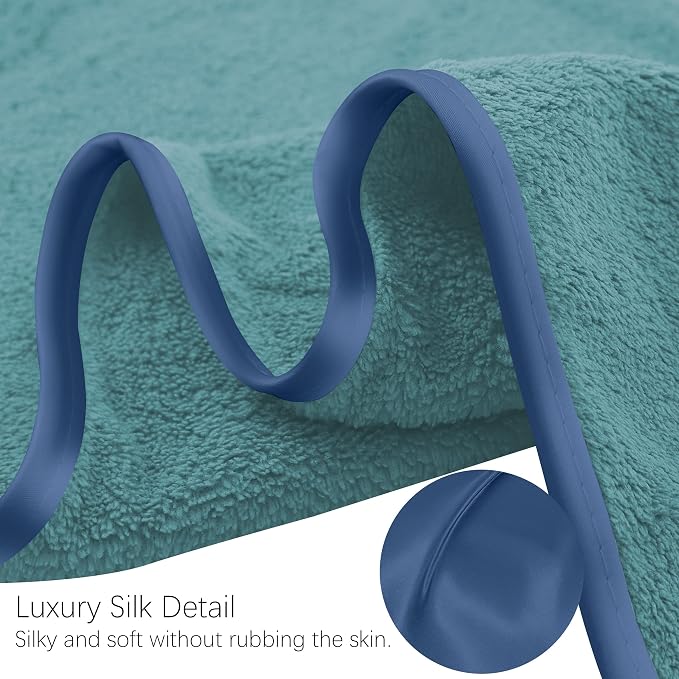TENSTARS Luxury Silk Hemming Towel Set - Light Thin Quick Drying - 2 Bath Towels 2 Hand Towels 2 Washcloths - Ultra Soft Microfiber Towel for Bath Fitness, Sports, Yoga, Travel (Teal 6 Pieces)