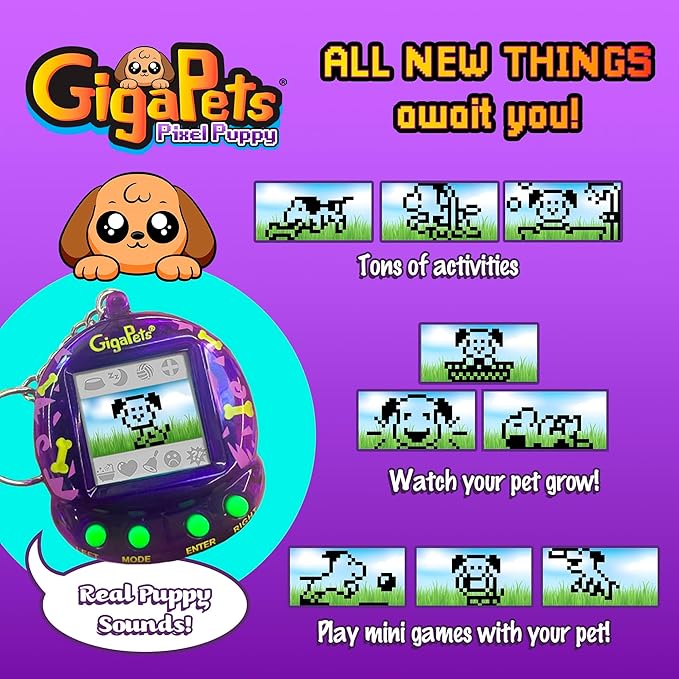 Giga Pets 2-in-1 Interactive Digital Pet Puppy Dog, Collector’s Edition Virtual Pets for Kids, 90’s Gaming Gift for Boys and Girls