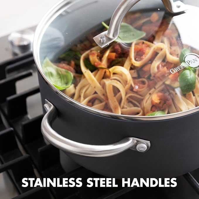 GreenPan Lima Hard Anodized 5QT Stock Pot with Lid, Healthy Ceramic Nonstick, PFOA PFAS-Free Nontoxic Pots and Pans, Oven & Broiler Safe Cookware, Stainless Steel Handles, Grayy (Pack of 2)