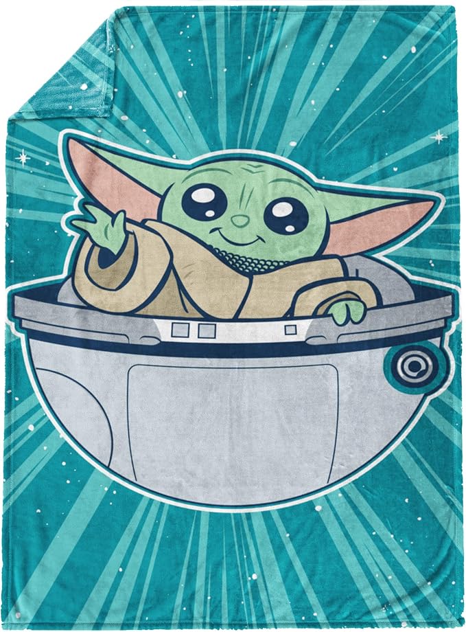 Jay Franco Kids Plush Throw Blanket – Soft & Cozy Fleece Throw for Bedroom & Couch Décor, Official Licensed Product, Teal - Mandalorian, 60x90 - Large Blanket