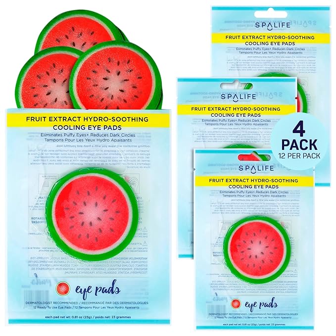 SpaLife Watermelon Cooling Eye Pads, 48 Hydrating Under Eye Patches for Puffiness, Dark Circles, and Tired Eyes, Infused with Hyaluronic Acid, Glycerin, and Vitamin C, Fruity Scent