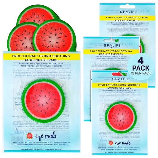 SpaLife Watermelon Cooling Eye Pads, 48 Hydrating Under Eye Patches for Puffiness, Dark Circles, and Tired Eyes, Infused with Hyaluronic Acid, Glycerin, and Vitamin C, Fruity Scent