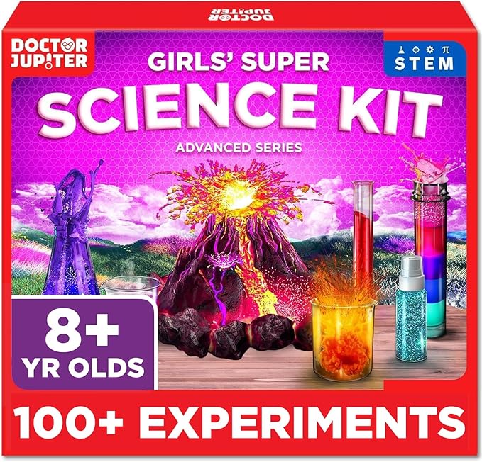 Doctor Jupiter Girls' Super Science Kit for Ages 8-12 Ideas for Girls 8,9,10+ Years Old | Chemistry Set, STEM Toy Kit with 100+ Experiments | Learning & Educational Projects