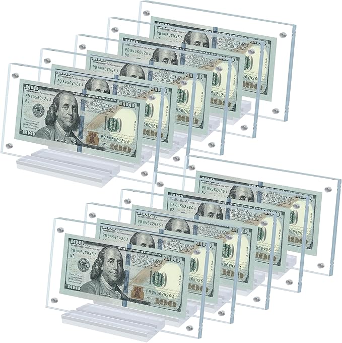 Dollar Bill Frame Display Acrylic Dollar Bill Holder 3.9X7.8Inch for Dollar Bill Display Case Magnet Currency Display Frame Self Standing for Money Ticket Picture Photos (Transparent-10)