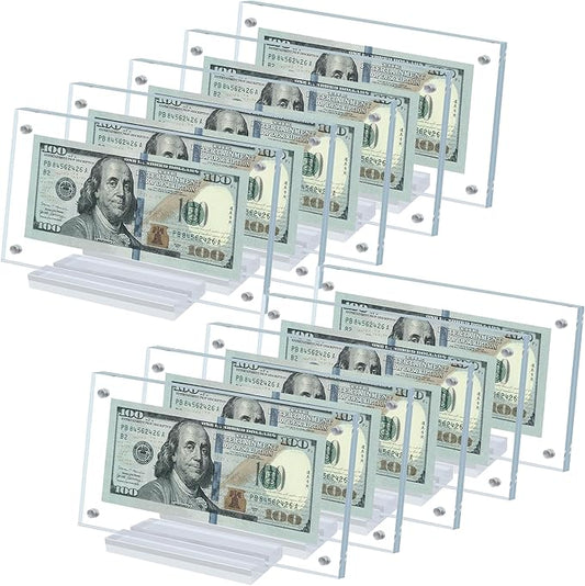 Dollar Bill Frame Display Acrylic Dollar Bill Holder 3.9X7.8Inch for Dollar Bill Display Case Magnet Currency Display Frame Self Standing for Money Ticket Picture Photos (Transparent-10)
