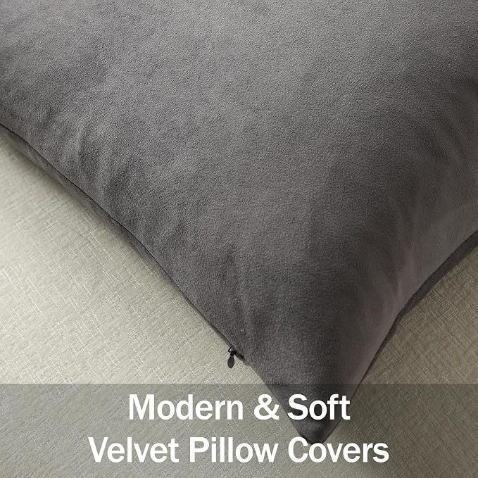 Throw Pillow Covers 18x18 Dark-Grey: 2 Pack Cozy Soft Velvet Square Decorative Pillow Cases for Farmhouse Home Decor