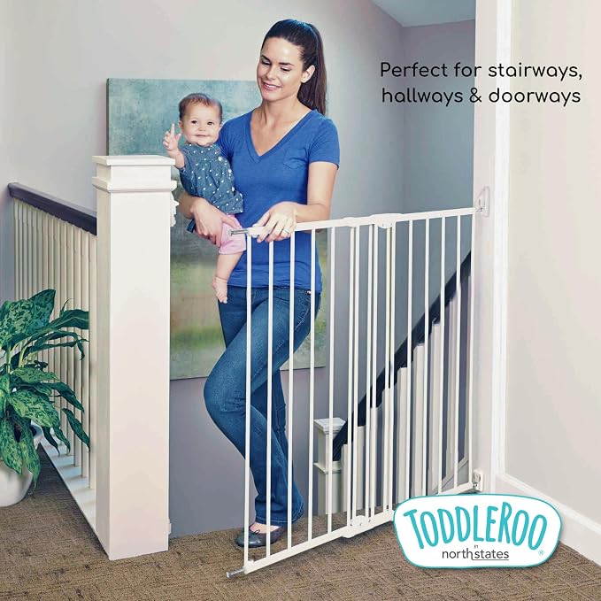 Toddleroo by North States - Tall Easy Swing & Lock Baby Gate Series 2: Hardware Mounted Metal Safety Gate for Stairs & Doorways - Adjustable 28.68 to 47.85 Inches Wide - 36 Inches Tall - Ivory