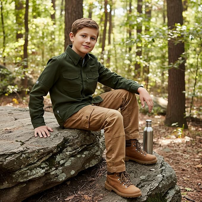 OCHENTA Boys' Button Down Long Sleeve Fishing Shirt Quick-Dry UV Sun Protection Outdoor Tops