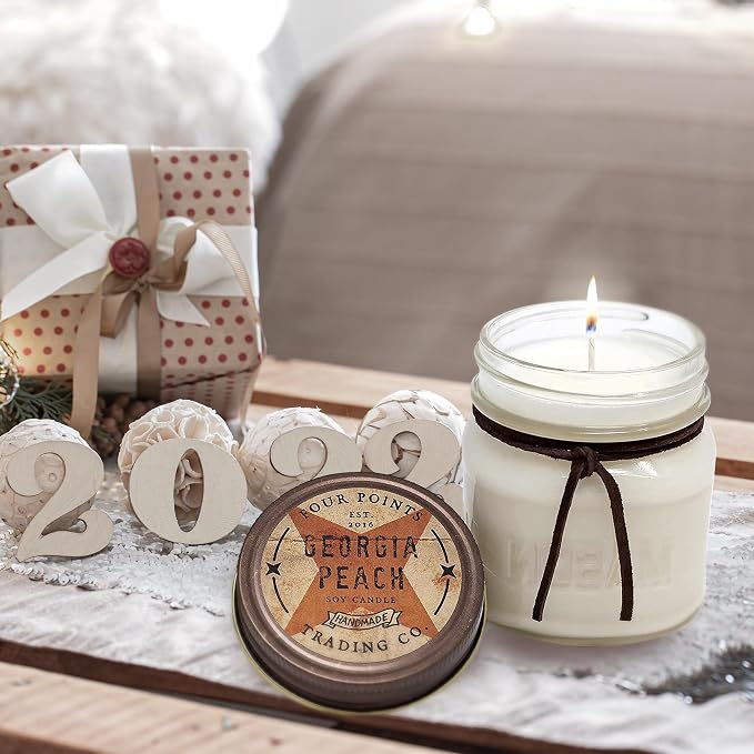 Fresh Georgia Peach Scented Candle with Jar - Soy Candle - Aromatherapy Candle - Great for Birthday, Wedding, Grandma, Mom, Women, Teacher Gifts, and Gift Baskets, Apartment Decor (8 Oz)