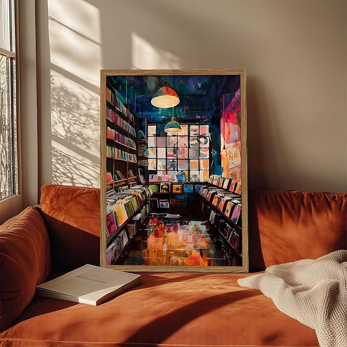 Vintage Album Record Wall Art Retro Album Cover Record Store Wall Painting Decor Modern Trendy Music Poster Canvas Prints for Living Room Bedroom Dorm 12x16 inch Wood Framed