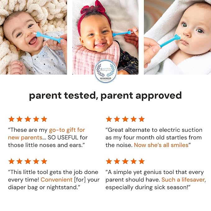oogiebear: Baby Nose Cleaner & Ear Wax Removal Tool - Safe Booger & Earwax Removal for Newborns, Infants, Toddlers - Dual-Ended - Essential Baby Stuff, Diaper Bag Must-Have, Orange & Seafoam with case