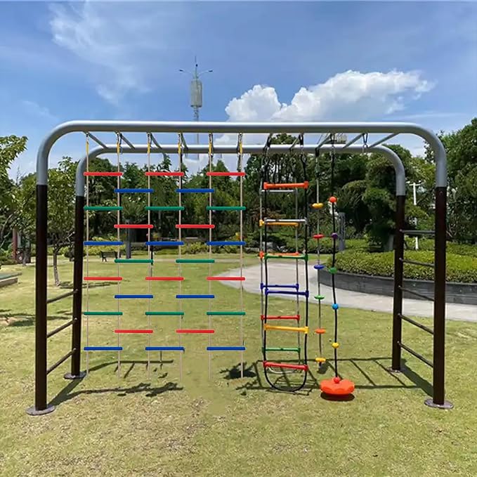 Innovative Rainbow Kids' Wooden Rope Ladder - 3/4/5-Group Connectivity, 14-Inch Wide, Ideal Ninja Warrior Accessory for Tree, Swing & Play (Set4: 5-Interlinked Colorful Ladders)