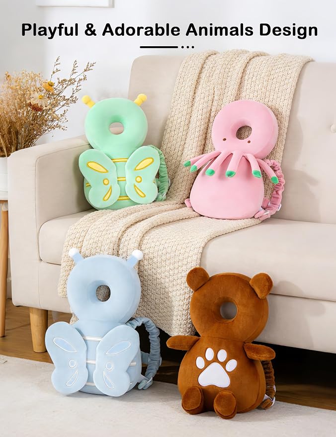 JunNeng Baby Head Protector Backpack, Toddler Fall Head Protection Cushion, Brown Bear