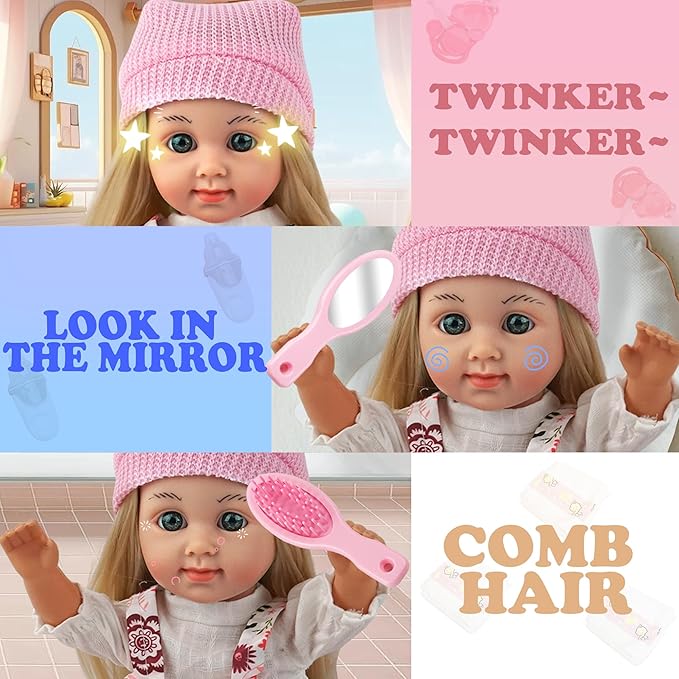 SMILESSKIDDO Baby Doll, 12 inch Black Interactive Talking Babies Dolls with Hair, Mirror, Comb Accessories, Safe PVC Body & Sing Sound – Perfect Pretend Play Doll Toy Gift for Toddlers Girls
