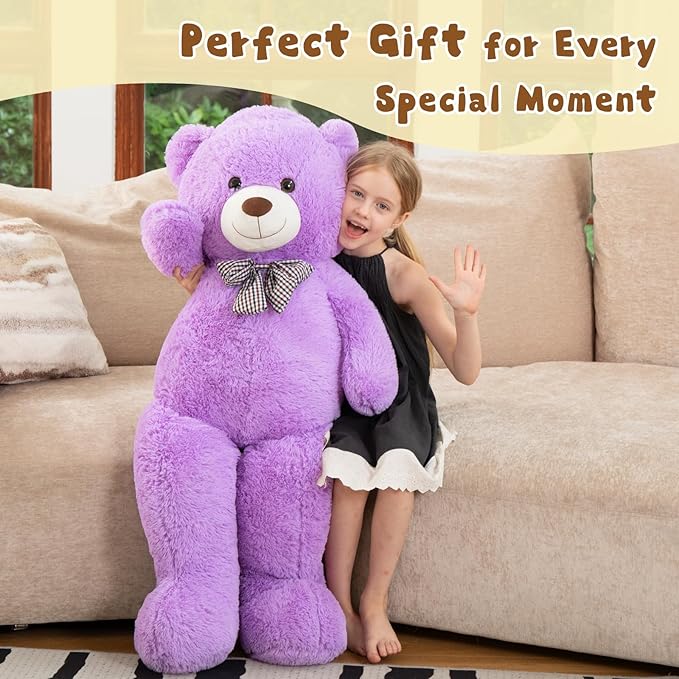 MorisMos Bow Tie Giant Teddy Bear 4 Feet, 47inch Stuffed Animal Big Teddy Bear Plush, Classic Girlfriend Boyfriend Gift, Violet