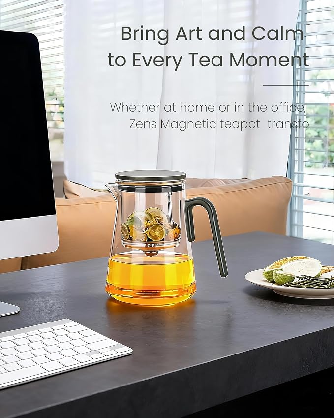 ZENS Enchanted Tea Pot with Magnetic Lid, Magic Glass Infuser Teapot for Loose Leaf Tea Steeper, Mess-Free Herbal Tea Maker, Tea Diffusers for Tea Lovers Ideal Gifts, 34oz (1000 ml)