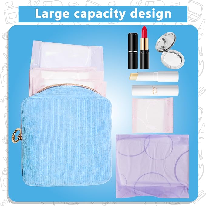 Period Bag for Girls, Corduroy Sanitary Napkin Storage Bag, Period Pouch & Tampon Holder, Feminine Care Organizer, Blue