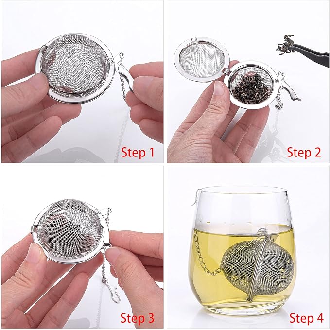 12 Pack Tea Ball Infuser Stainless Steel Mesh Tea Strainer Filters Tea Interval Diffuser with Extended Chain Hook for Brew Loose Leaf Tea and Spices & Seasonings