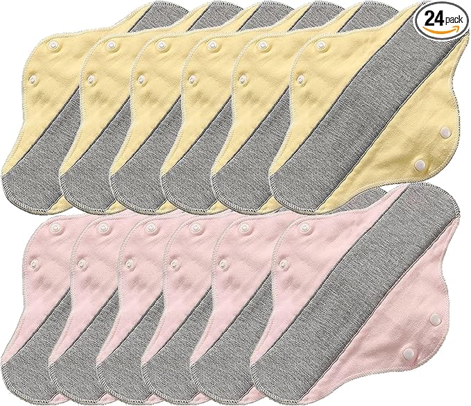 6/12/24 Packs Reusable Incontinence Pads for Women - Reusable Leak-Proof Washable Incontinence Pads ((Yellow+Pink)*6Packs)