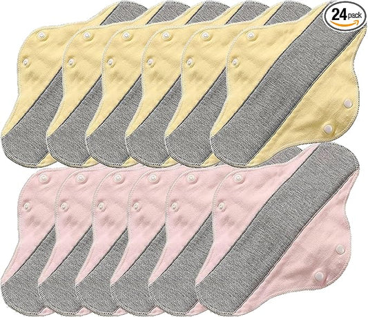 6/12/24 Packs Reusable Incontinence Pads for Women - Reusable Leak-Proof Washable Incontinence Pads ((Yellow+Pink)*6Packs)