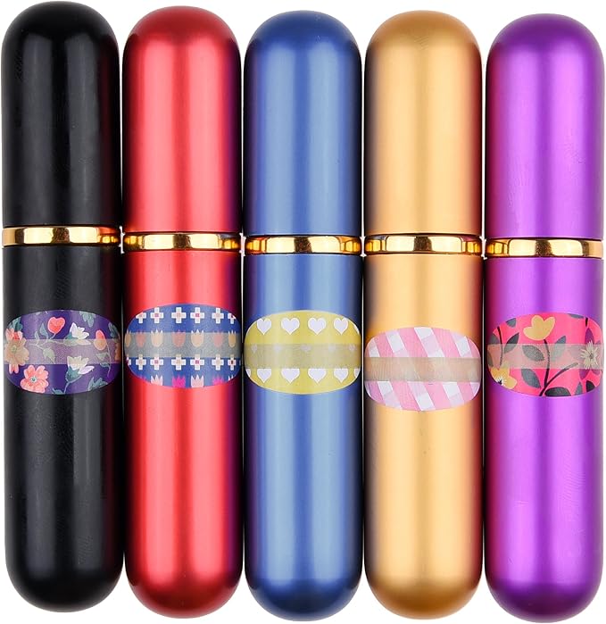 Kare & Kind Inhaler Tubes- Aluminum and Glass - for DIY Essential Oil Aromatherapy Use - Refillable - 5 Elegant Inhaler Tubes, 25 Wicks, 1 Opening Tool, 78 writable Stickers, 2 Mini droppers