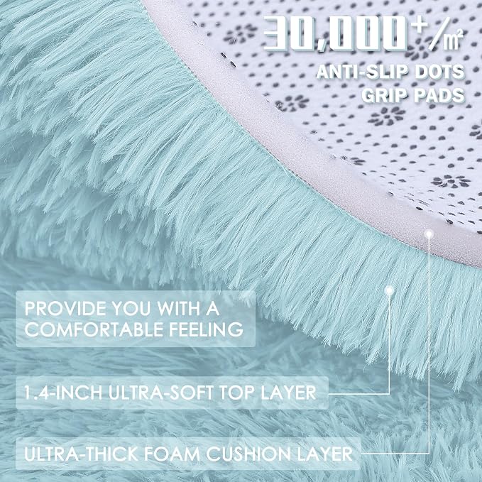 OLANLY 8x10 Machine Washable Large Area Rugs for Living Room, Bedroom, Soft Fluffy Shaggy Bedside Rug, Indoor Floor Carpet for Kids Girls and Boys, Dorms, Nursery, Home Decor Aesthetic, Light Blue