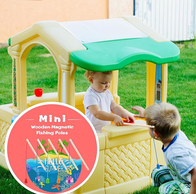 40 Pcs Magnetic Fishing Rod Wooden Magnetic Fishing Poles Mini Fishing Pole Toys for Preschool Girl Boy Pool Activity Accessory (Color Set 2)