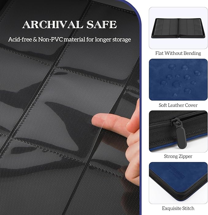 Trading Card Binder, 9 Side Loading Pocket Card Album Hold Up to 540 Cards, Zipper Binder for Cards Collection, TCG Card Holder for Game Card, Sports Card, Yugioh, MTG etc. (Navy Blue 9)