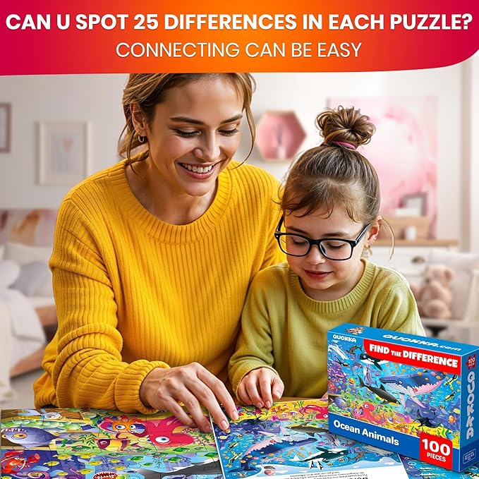 QUOKKA 100 Piece Puzzles for Kids Ages 4-6 – 4 Jigsaw Puzzles for Kids Ages 6-8 – Search and Find Game with Ocean Forest Animals for Childrens 5-8 – Learning Educational Toys for Boys and Girls 8-11