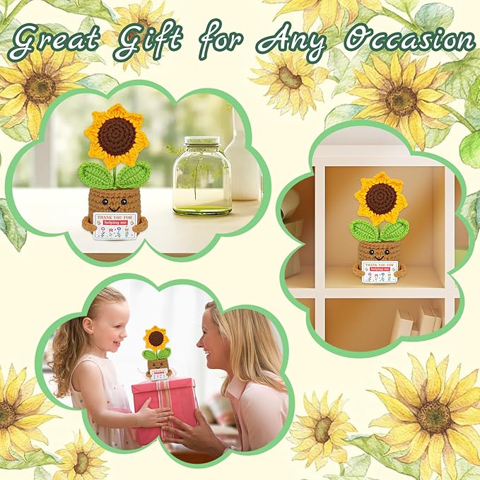 PARTY TONIGHT Inspirational Gifts for Women, Emotional Support Flowers Sunflower Crochet, Funny Positive Sunflower Gifts for Women, Teacher, Coworkers, Mom, Sister, Best Friends Office Desk Car Decor