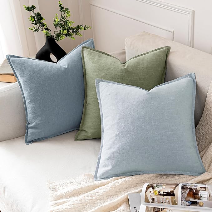 MIULEE Decorative Linen Pillow Covers 18x18 Inch Sage Green | Boho Farmhouse Neutral Couch Throw Pillows for Bed, Pack of 2 Accent Modern Pillowcases, Sofa Livingroom Home Decor