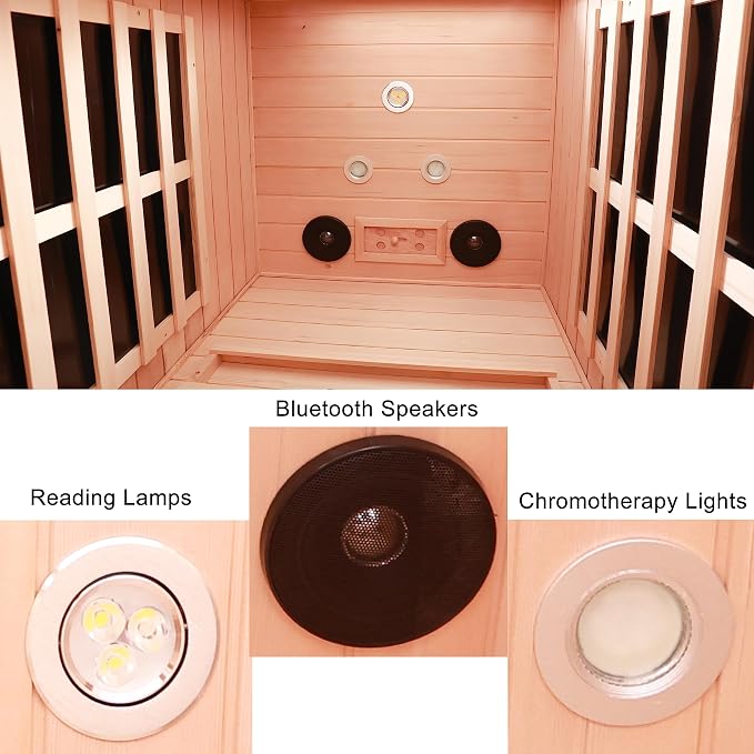 Ceramic Infrared Sauna 1 Person Far Infrared Sauna Hemlock Saunas Room for Home 2 in 1 Indoor Sauna with Low EMF Heaters + Ceramic Heating Cubes-Chromotherapy-Bluetooth Speaker