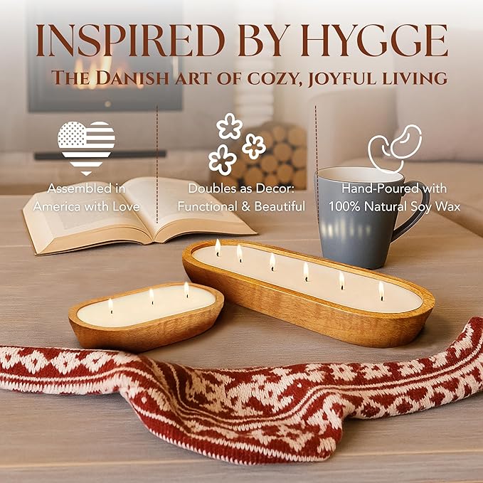 Dough Bowl Candle Co. Cherry Blossom and Citrus Soy Candle - 3 Wick Rustic Farmhouse Decor Odor Eliminator in Wooden Bowls, 20 Ounce Wooden Dough Bowl Candle, All-Natural Gifts for Women and Men