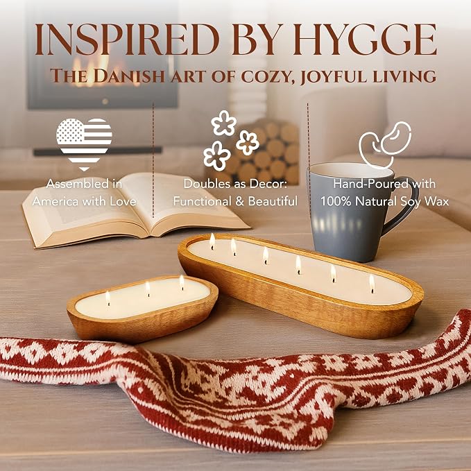 Dough Bowl Candle Co. Gardenia Candle - 100% Soy Candles for Home Scented, 17x5 Large 6 Wick Luxury Home Decor, Aromatherapy Gifts for Summer Spring, Large Decorative White Wax in Wood Bowl, 70H