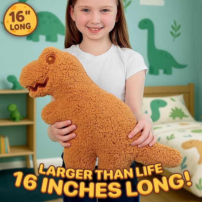 Large Dino Nugget Pillow, Premium Chicken Nugget Dinosaur Stuffed Animal Plush – Ultra Soft 16 inch Fun Dinosaur Toys Throw Pillows for Kids, Boys & Girls (Tender Rex)
