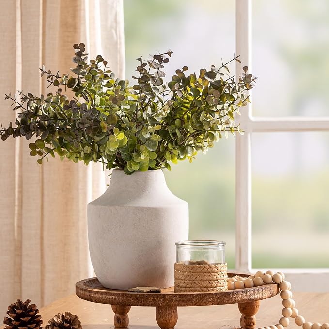 Mitt&Ditt Ceramic Flower Vase, 7.5 inch Off-White Farmhouse Rustic Vase, Handcrafted Weathered Pottery Vases, Small Flower Terracotta Vases for Home Decor, Living Room, Table, Shelf