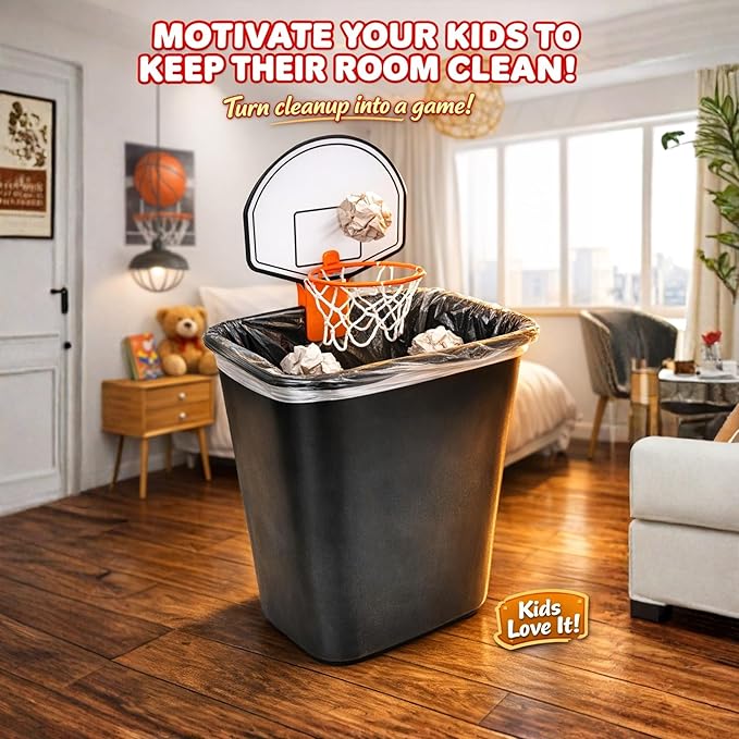ArtCreativity Mini Basketball Hoop Trash Can Set, Includes Clip-On Hoop with Backboard, Inflatable Ball and Pump, Fun Basketball Stocking Stuffers for Kids, Office Toys for Adults, Classroom Games