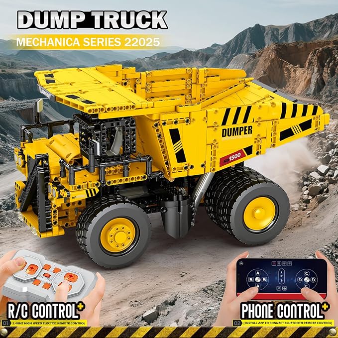 Building Set for Adults with Control Remote STEM Gifts for Teens Age 14 and up, Mining Dump Truck Collectible Model for Birthday, Heavy-Duty Construction Vehicle Building Toys Kit 22025