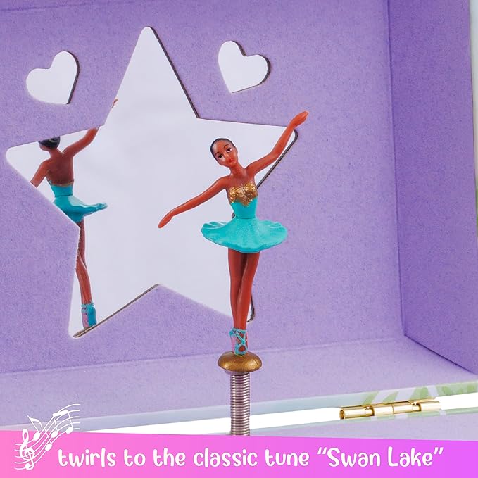 Giggle & Honey Ballerina Jewelry Box - Ballerina Gifts for Girls Age 4-6- Kids Jewelry Box with Spinning Ballerina - 6 x 4.7 x 3.5 in